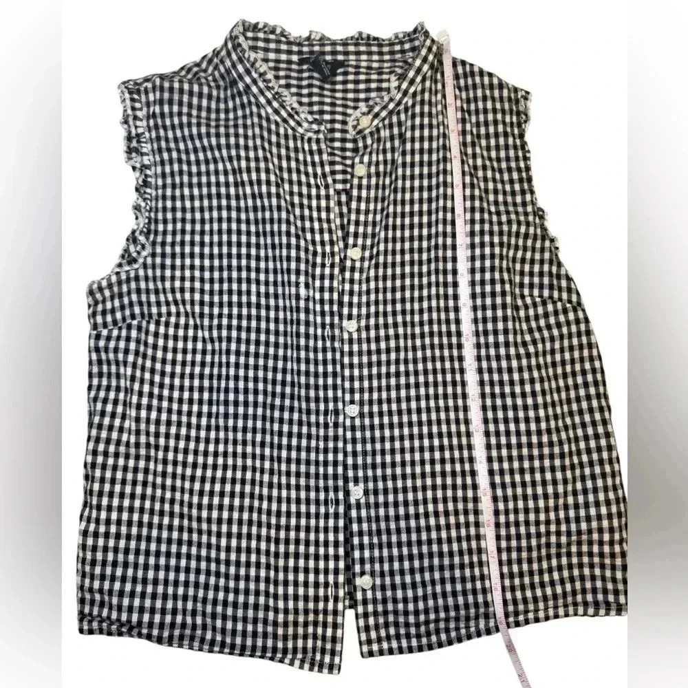 Forever 21 Woven Sleeveless Button  Shirt Black/White Checkered - Size Small - Picture 6 of 7
